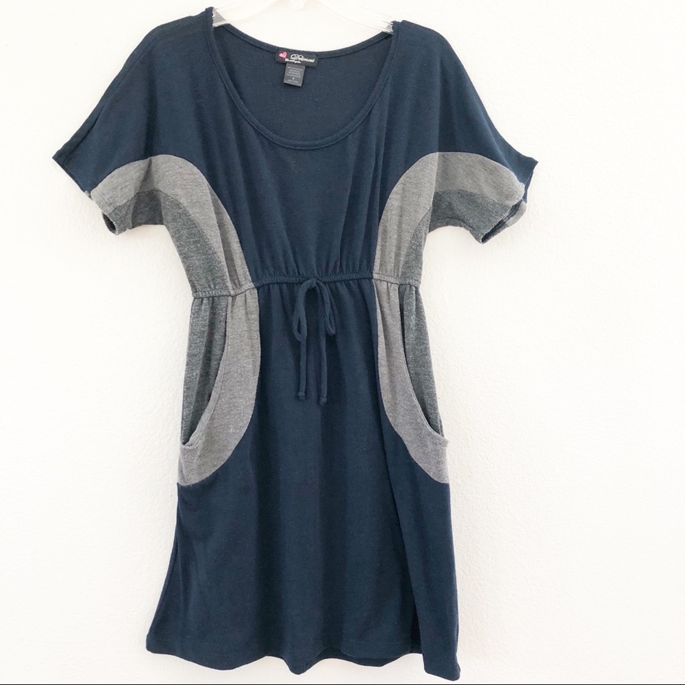 Delicious Navy Blue & Gray Dress w Front Pockets
